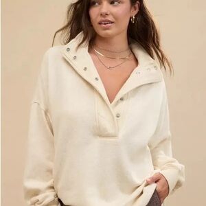 Aerie Getaway Quarter Snap Sweatshirt In Light Pink Size S